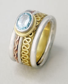 Five band 'Stacking Ring Single-stone' with Aqua-marine